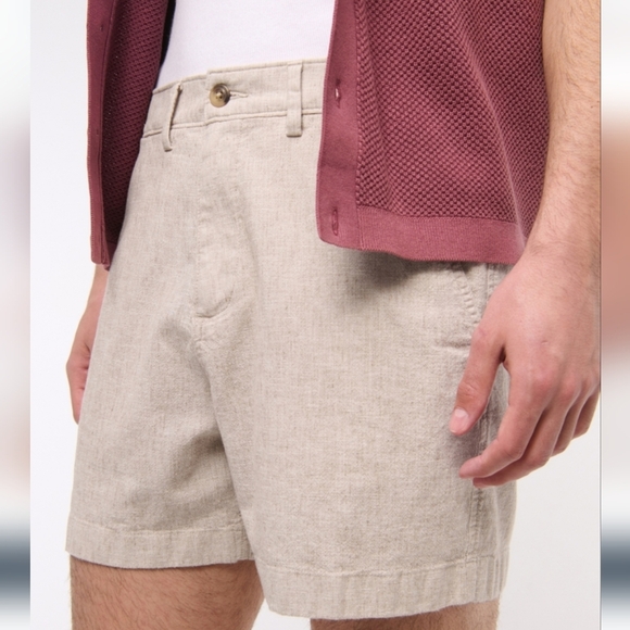 ABERCROMBIE & FITCH Linen Blend Plaint Front 5" Shorts. Olive Green.Size 33 NWT - Picture 4 of 14